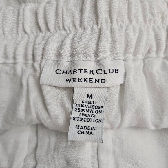 Charter Club Weekend Women's Pants Medium White Crinkle Cosatal Resort Beachy - Picture 12 of 13
